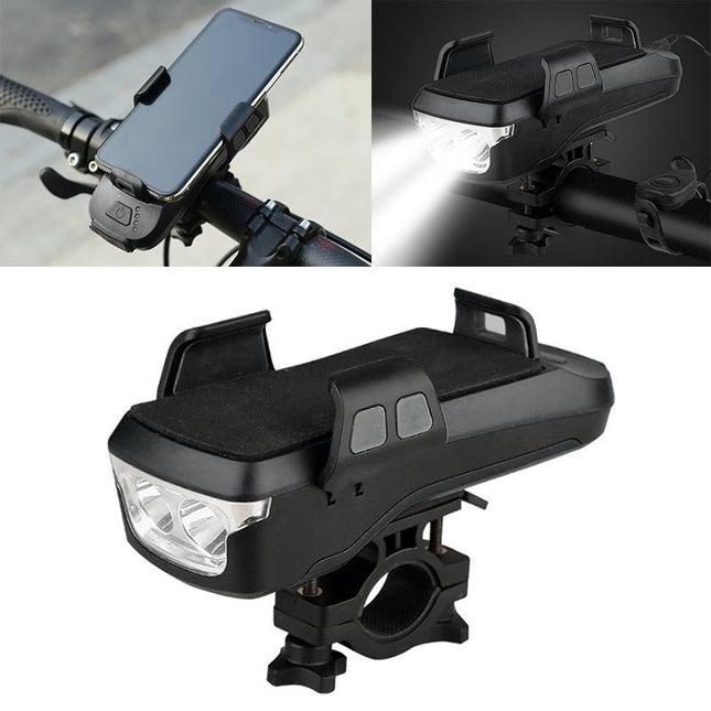 Rechargeable Bike Light With Horn & Holder - Black