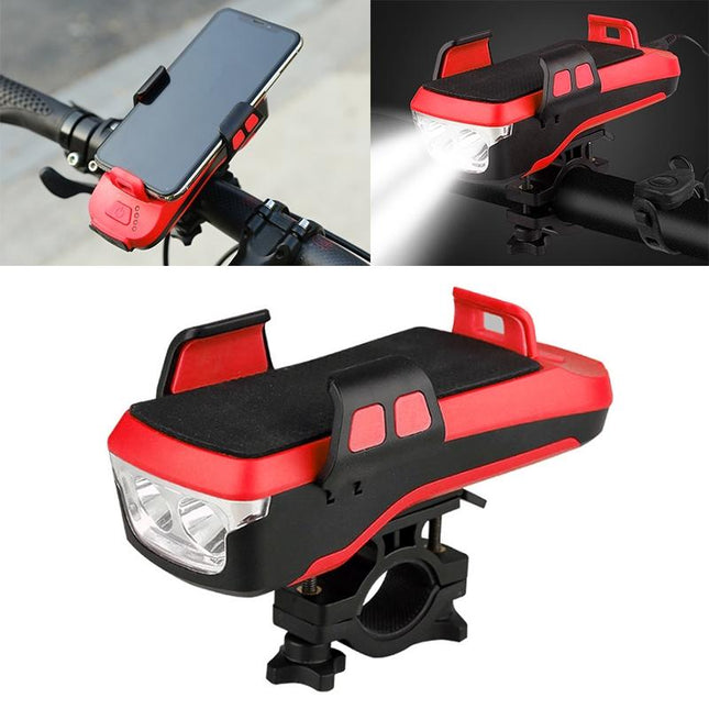 Rechargeable Bike Light With Horn & Holder - Black
