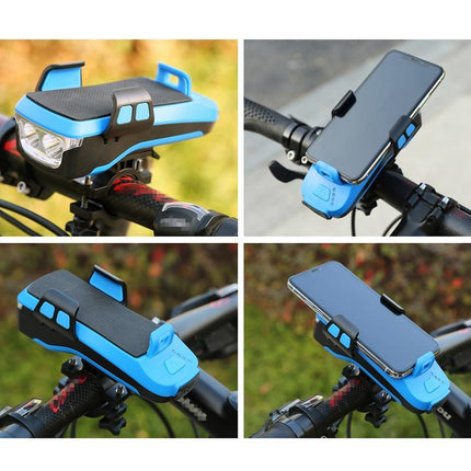 Rechargeable Bike Light With Horn & Holder - Blue