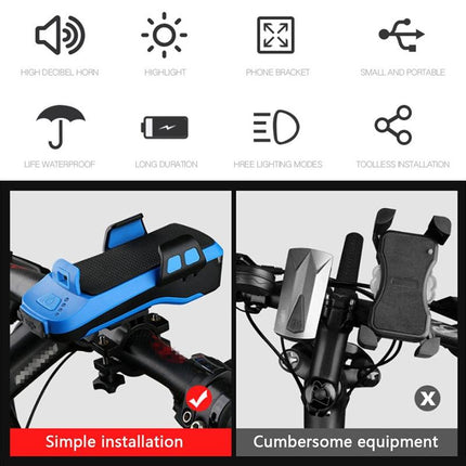 Rechargeable Bike Light With Horn & Holder - Blue