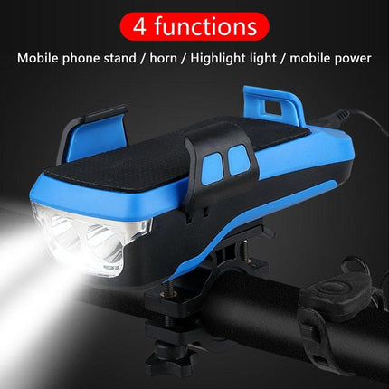 Rechargeable Bike Light With Horn & Holder - Blue