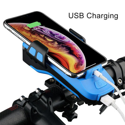 Rechargeable Bike Light With Horn & Holder - Blue