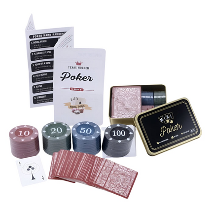 Mini Poker Set Ready To Play Travel Set Card Game in Gift Tin Box