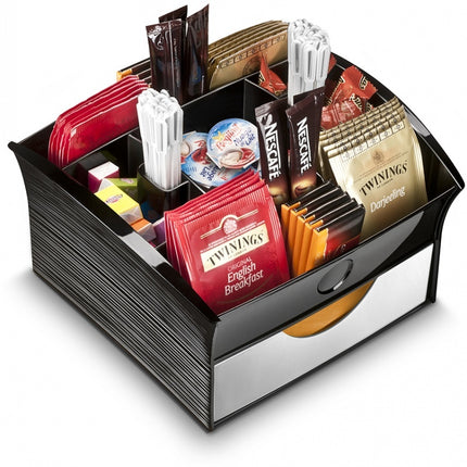 CEP Deluxe Tea Coffee Storage Home Office Organiser Distributor Tray - Black