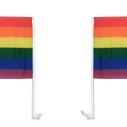 2x RAINBOW CAR FLAG with Window Clip Flags Australia Day 30cm x 45cm Gay Pride