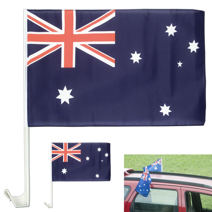 2x AUSTRALIA CAR FLAG with Window Clip Flags Australia Day 30cm x 45cm