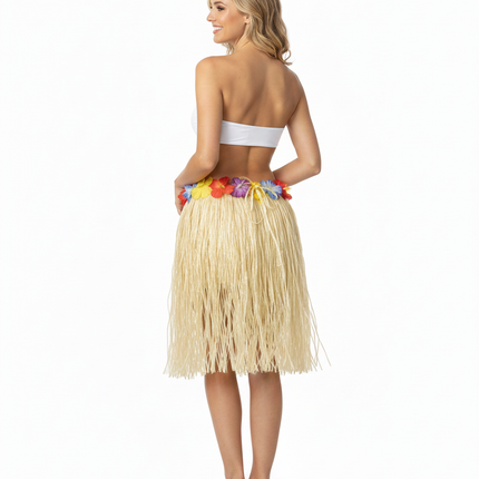40cm HAWAIIAN HULA SKIRT Tropical Costume Dress Lei Grass Flower Party Adult - Natural