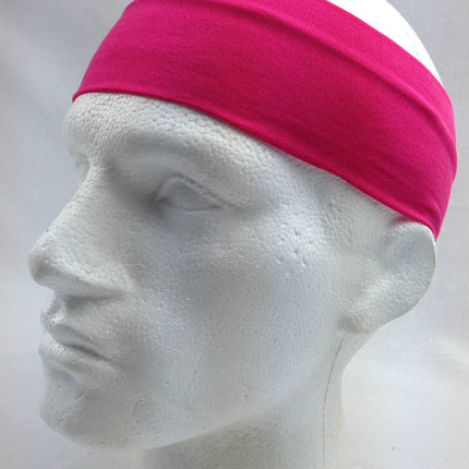 PLAIN HEADBAND Elastic Stretch Sports Yoga Hair Band Unisex 8cm Wide Wrap - Hot Pink