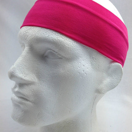 PLAIN HEADBAND Elastic Stretch Sports Yoga Hair Band Unisex 8cm Wide Wrap - Hot Pink