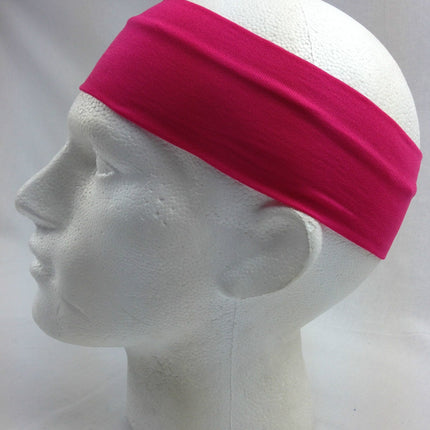 PLAIN HEADBAND Elastic Stretch Sports Yoga Hair Band Unisex 8cm Wide Wrap - Hot Pink