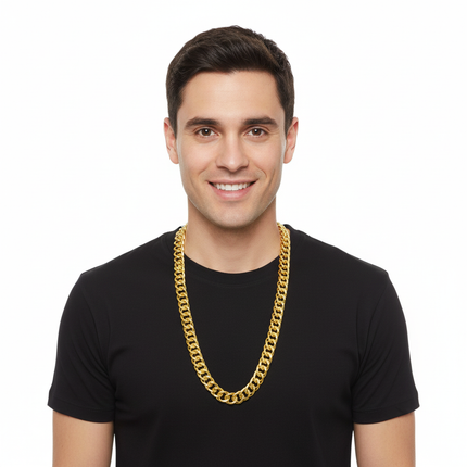 BIG NECKLACE 50cm Pimp Costume Party Fancy Dress Gangster Chain Jewellery - Gold