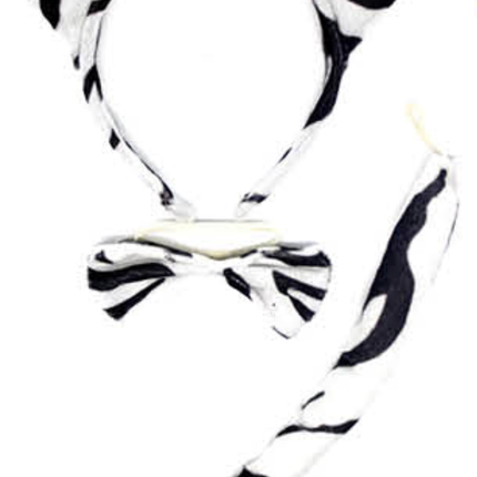 ZEBRA EARS HEADBAND w Bow Tail Animal Costume Halloween Party Hair Accessory