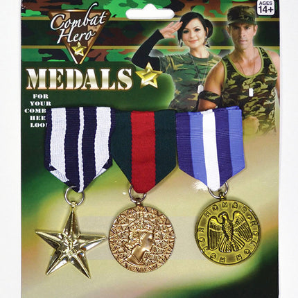 3x Army Solider Medals Combat Party Costume Halloween Fancy Dress Replica