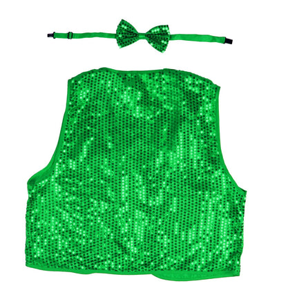 Kids Sequin Vest Bow Tie Set Costume 80s Party Dress Up Waistcoat - Green