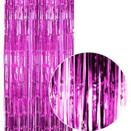 Tinsel Curtain Foil Metallic Fringe Backdrop Party Door Decorations - (200cm x 100cm) - Hot Pink