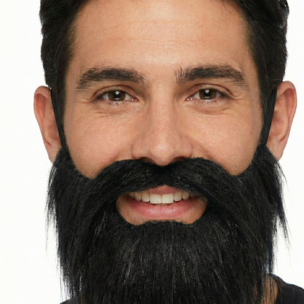 PARTY BEARD Moustache Costume Fancy Dress Mustache Halloween Fake Facial Hair - Black