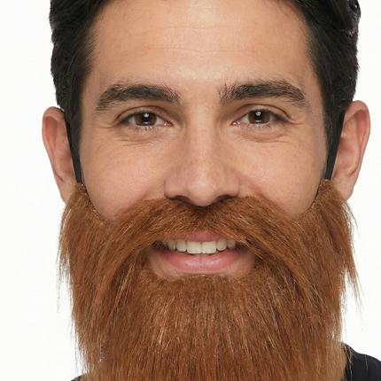 PARTY BEARD Moustache Costume Fancy Dress Mustache Halloween Fake Facial Hair - Brown