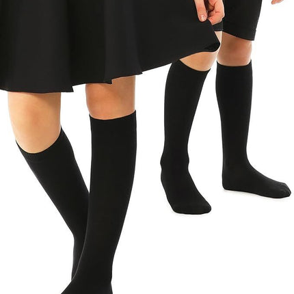 Knee High School Socks for Girls Boys Plain Cotton Rich Kids Seamless No Seam - 2-8 (Black)