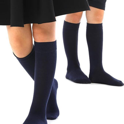 Knee High School Socks for Girls Boys Plain Cotton Rich Kids Seamless No Seam - Navy