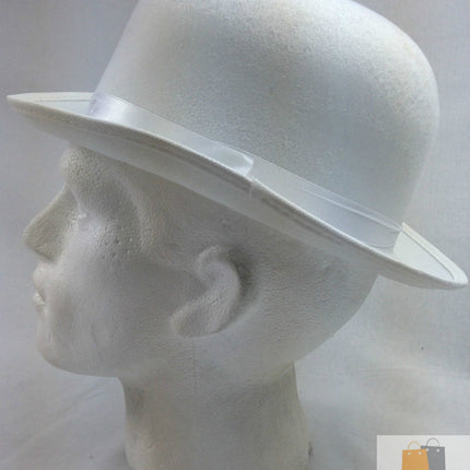 BOWLER HAT Party Vintage Costume Derby Felt Dance Halloween in White