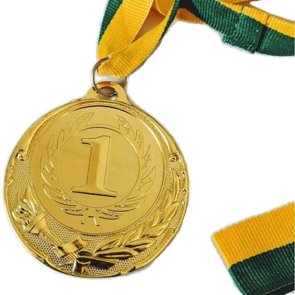 METAL WINNER GOLD MEDAL 1st Party Favours Sports Day 40cm Ribbon - Green/Gold