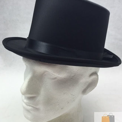 SATIN TOP HAT Costume Party Cap Fancy Dress Trilby Fedora One Size - Black