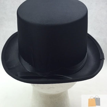 SATIN TOP HAT Costume Party Cap Fancy Dress Trilby Fedora One Size - Black