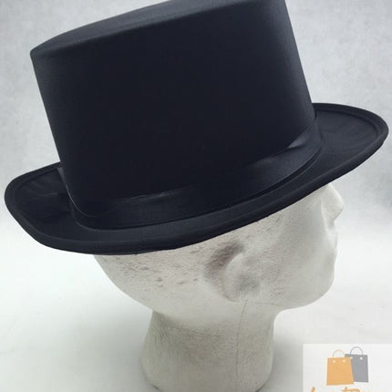 SATIN TOP HAT Costume Party Cap Fancy Dress Trilby Fedora One Size - Black
