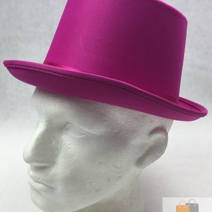 SATIN TOP HAT Costume Party Cap Fancy Dress Trilby Fedora One Size - Hot Pink