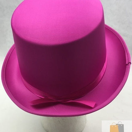 SATIN TOP HAT Costume Party Cap Fancy Dress Trilby Fedora One Size - Hot Pink