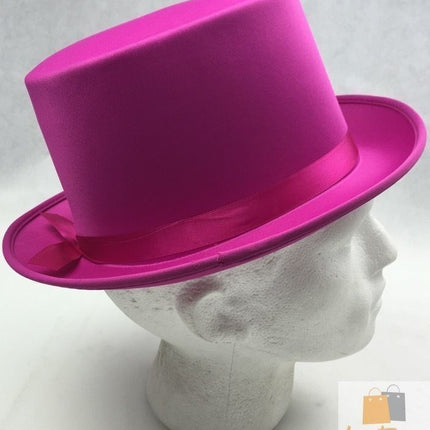 SATIN TOP HAT Costume Party Cap Fancy Dress Trilby Fedora One Size - Hot Pink