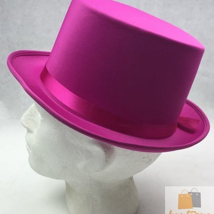 SATIN TOP HAT Costume Party Cap Fancy Dress Trilby Fedora One Size - Hot Pink