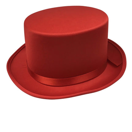 SATIN TOP HAT Costume Party Cap Fancy Dress Trilby Fedora One Size - Red