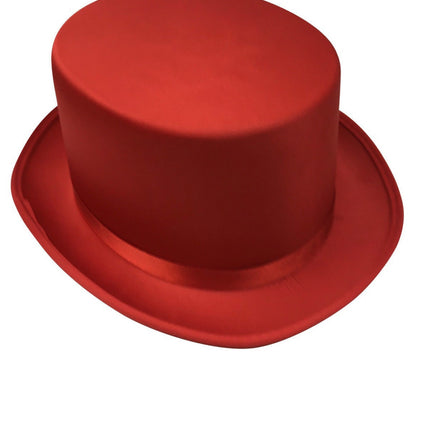 SATIN TOP HAT Costume Party Cap Fancy Dress Trilby Fedora One Size - Red