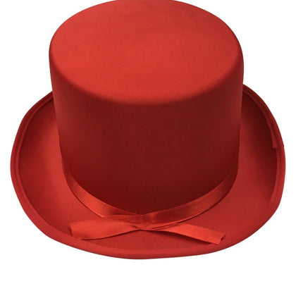 SATIN TOP HAT Costume Party Cap Fancy Dress Trilby Fedora One Size - Red