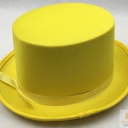 SATIN TOP HAT Costume Party Cap Fancy Dress Trilby Fedora One Size - Yellow