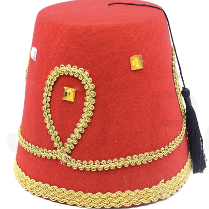 DELUXE TURKISH HAT Red Green Fez Tarboosh Dress Up Costume Party Moroccan - Red