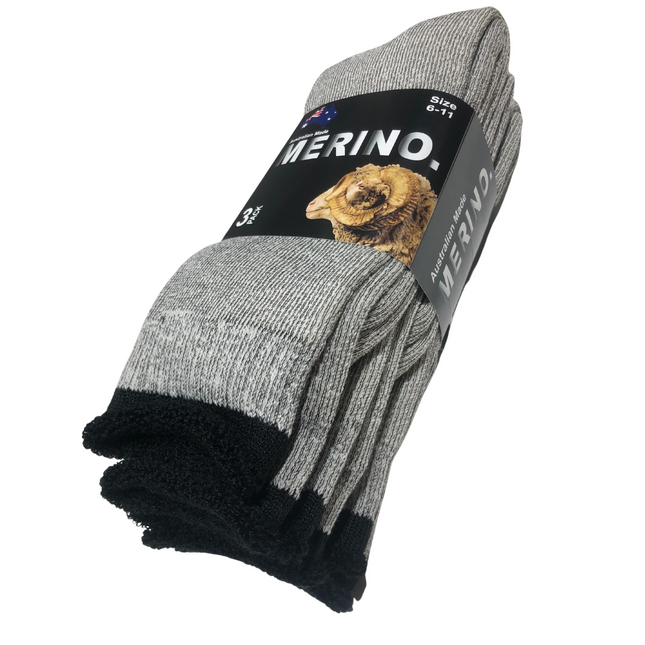 3 Pairs MERINO WOOL SOCKS Mens Heavy Duty Premium Thick Work Socks Cushion - Beige - 11-14