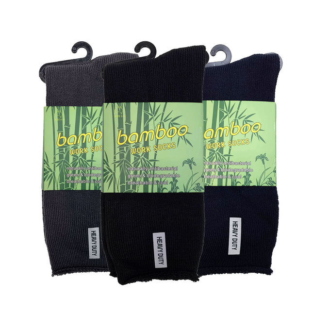 3 Pairs PREMIUM BAMBOO SOCKS Mens Heavy Duty Thick Work Socks Cushion BULK - Assorted Colour Pack - 11-14