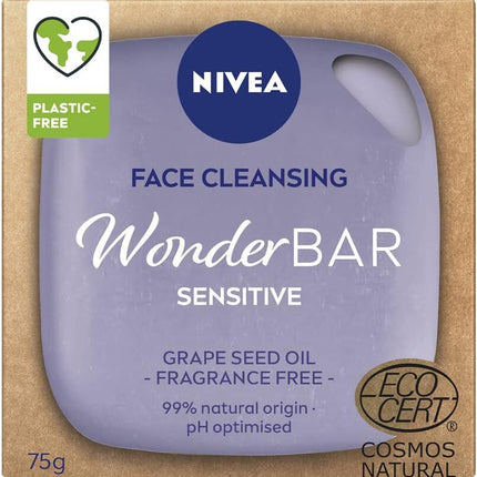 Nivea Face Cleansing Wonder Bar Sensitive Grape Seed Oil Fragrance Free 75g