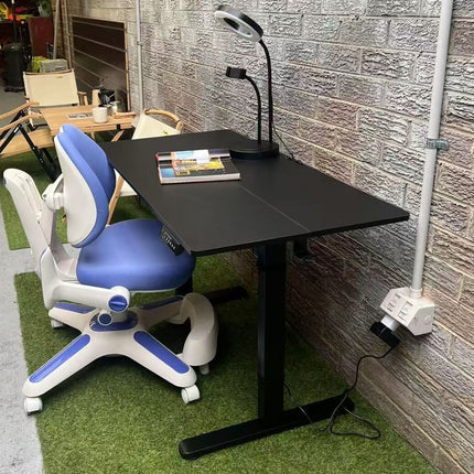 Ergonomic Kids Study Chair & Adjustable Electric Standing Desk Set – Blue Chair & Black Desk