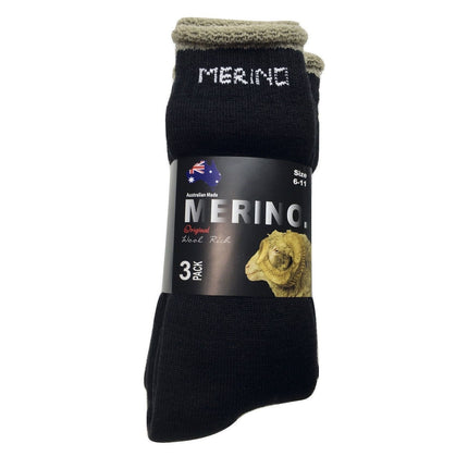6 Pairs MERINO WOOL SOCKS Mens Heavy Duty Premium Thick Work Socks Cushion BULK - Black - 11-14