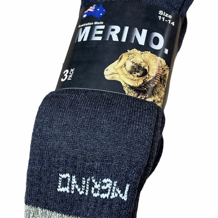 6 Pairs MERINO WOOL SOCKS Mens Heavy Duty Premium Thick Work Socks Cushion BULK - Navy Blue - 11-14