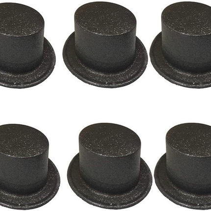 6x Glitter Top Hat Fancy Party Plastic Costume Tall Cap Fun Bulk - Black