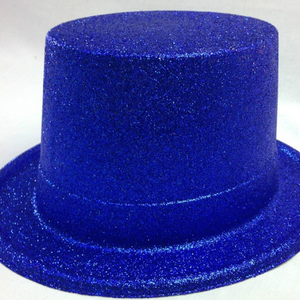 6x Glitter Top Hat Fancy Party Plastic Costume Tall Cap Fun Bulk - Blue