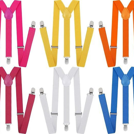 6x Mens Suspenders Braces Adjustable Strong Clip On Elastic Formal Wedding BULK - Assorted Colour Pack
