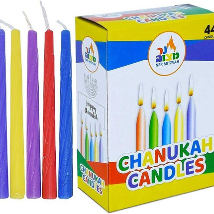 Ner Mitzvah Multi Color Standard Chanukah Candles - 1 Pack of 44pcs