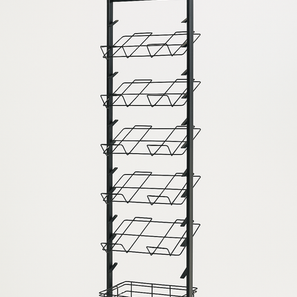 12 Tier Placemat Brochure Magazine Newspaper Display Rack Storage Stand on Wheels - Black Frame