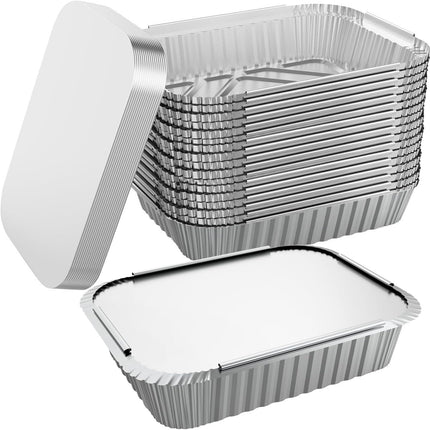 20x Aluminium Disposable Foil Food Container Trays Pans w/ Lids Covers Bulk 22x15x4.5cm