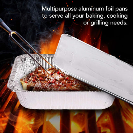 20x Aluminium Disposable Foil Food Container Trays Pans w/ Lids Covers Bulk 22x15x4.5cm